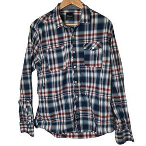7 Diamonds Men's Button Up Shirt Long Sleeve Size Large Plaid Blue/Red